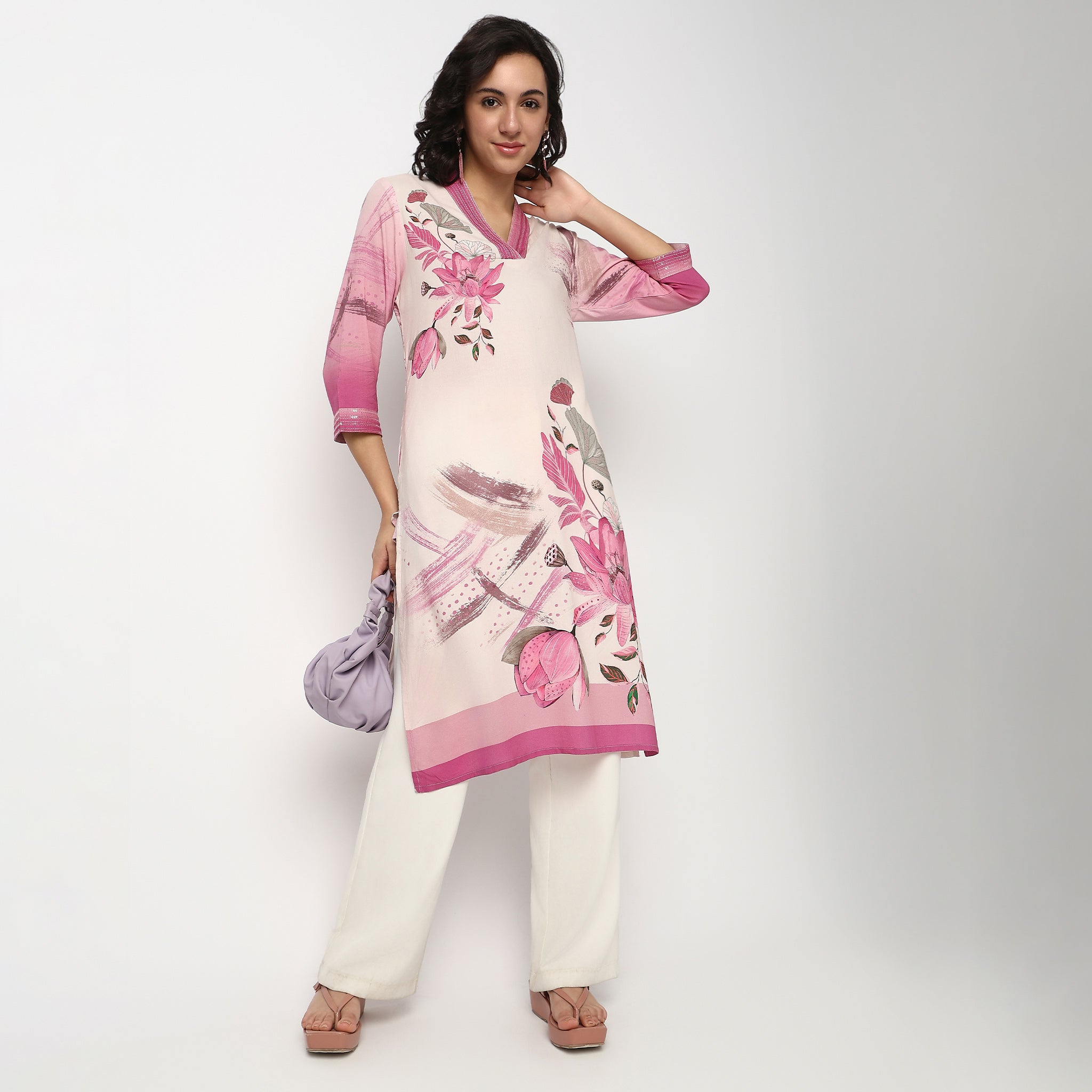Buy Women Straight Fit Printed Three-Fourth Sleeve Kurta  - Style Union