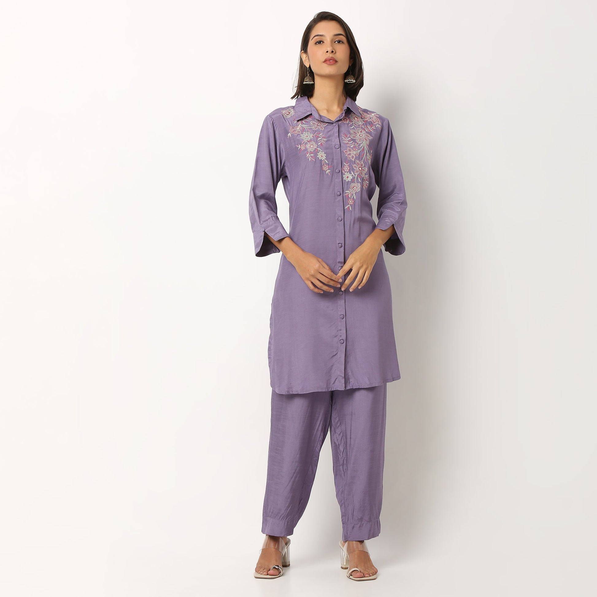 Embroidered Viscose Kurta, Ankle Length