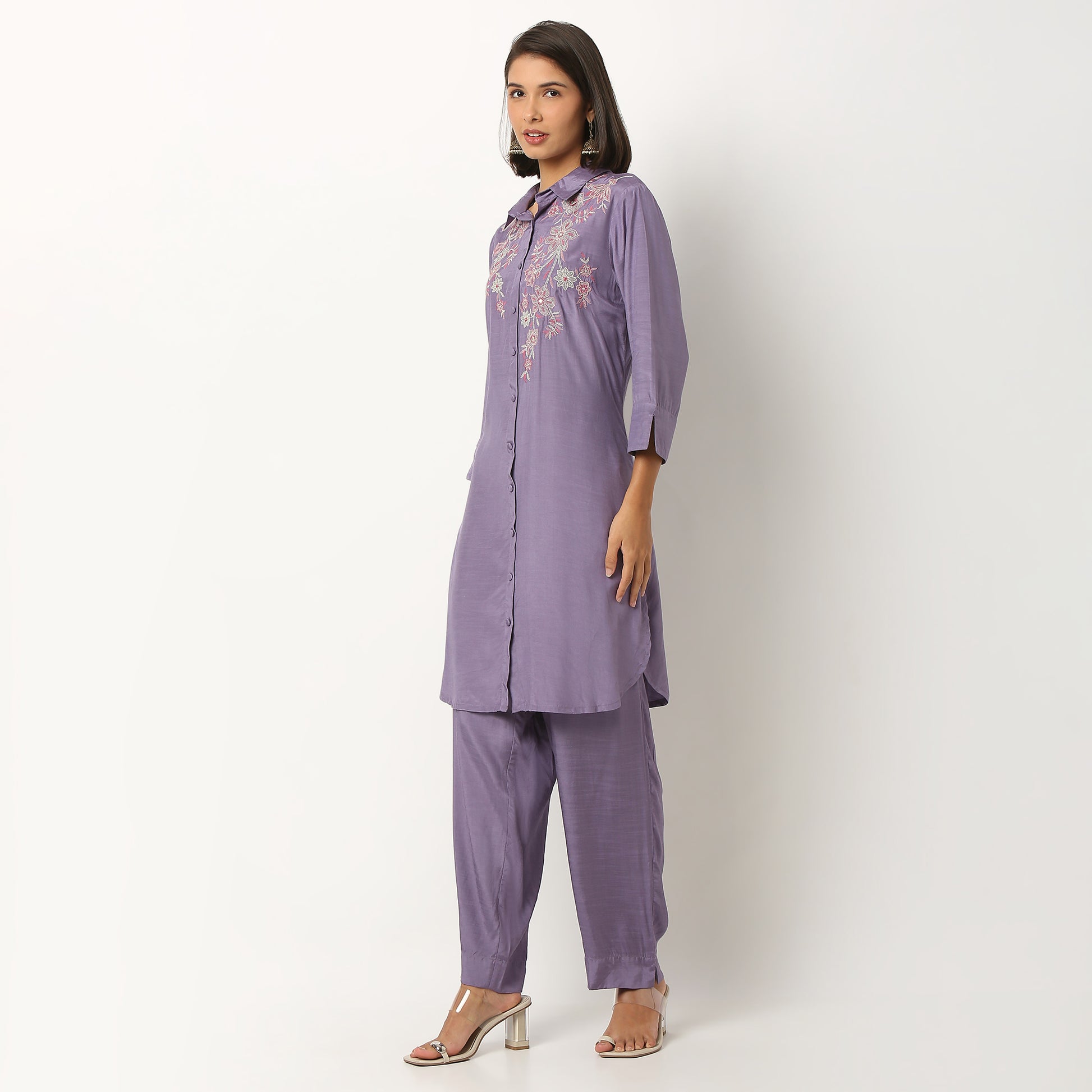 Embroidered Viscose Kurta, Ankle Length