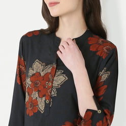 Printed Band Collar Straight Kurta