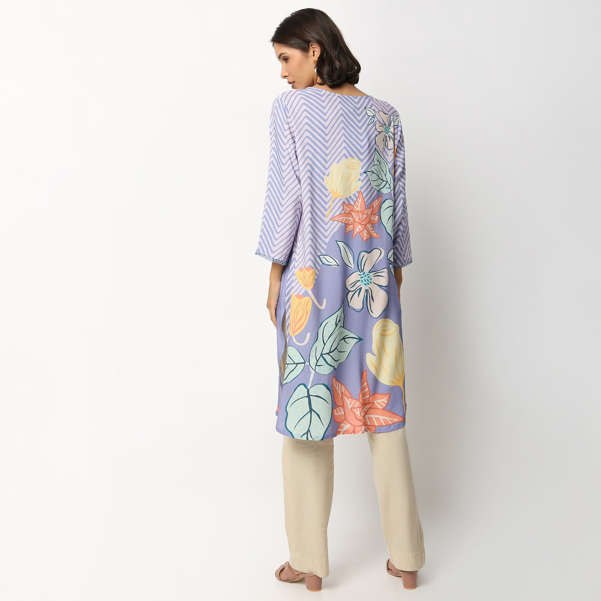Buy Women Straight Fit Digital Printed Three-Fourth Sleeve Kurta  - Style Union
