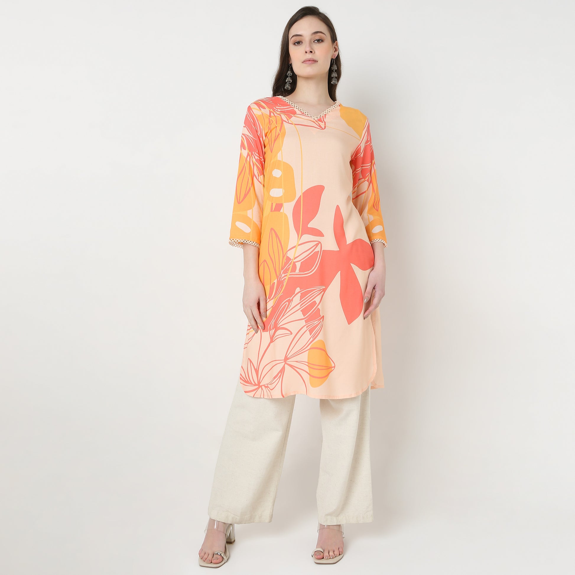 Digital Print V-Neck Straight Kurta