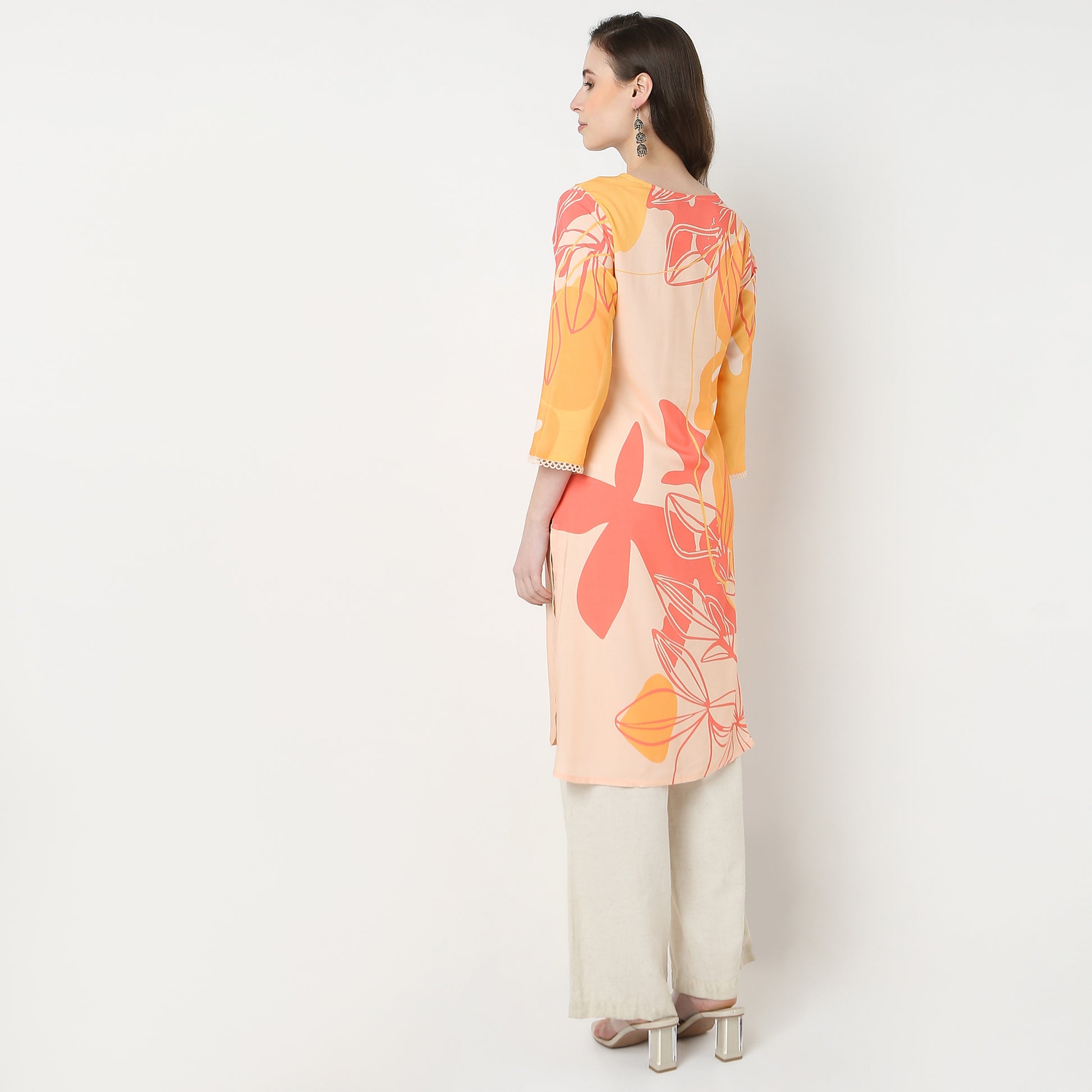 Digital Print V-Neck Straight Kurta