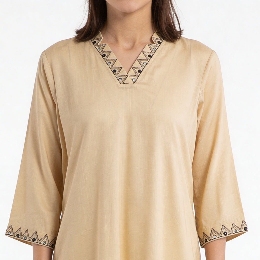 V-Neck A-Line Straight Kurta