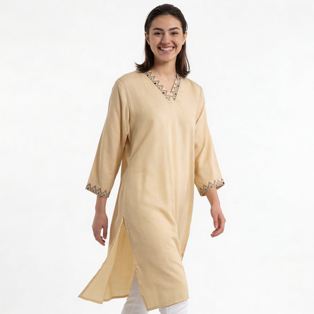 V-Neck A-Line Straight Kurta