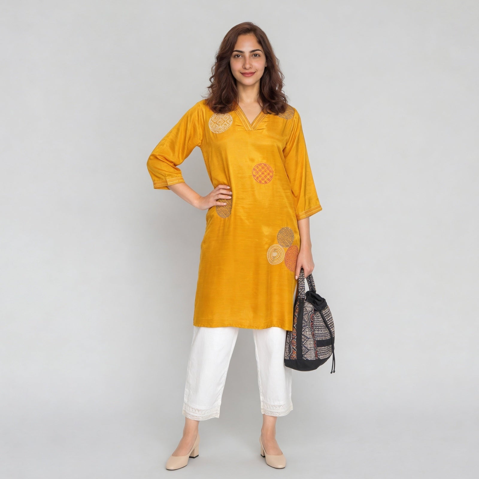 Embroidered V-Neck Straight Kurta