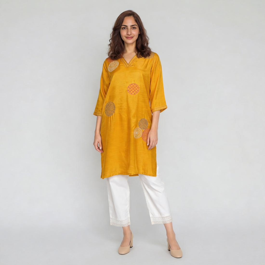 Embroidered V-Neck Straight Kurta