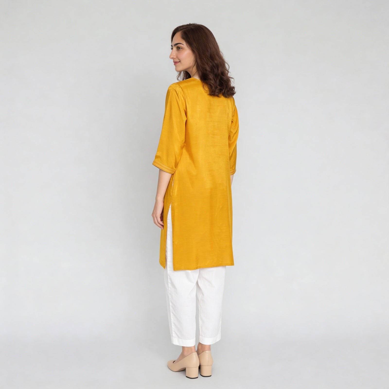 Embroidered V-Neck Straight Kurta