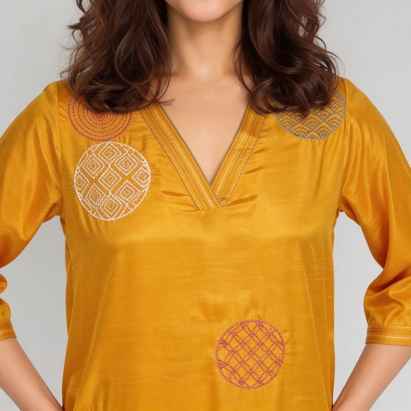 Embroidered V-Neck Straight Kurta