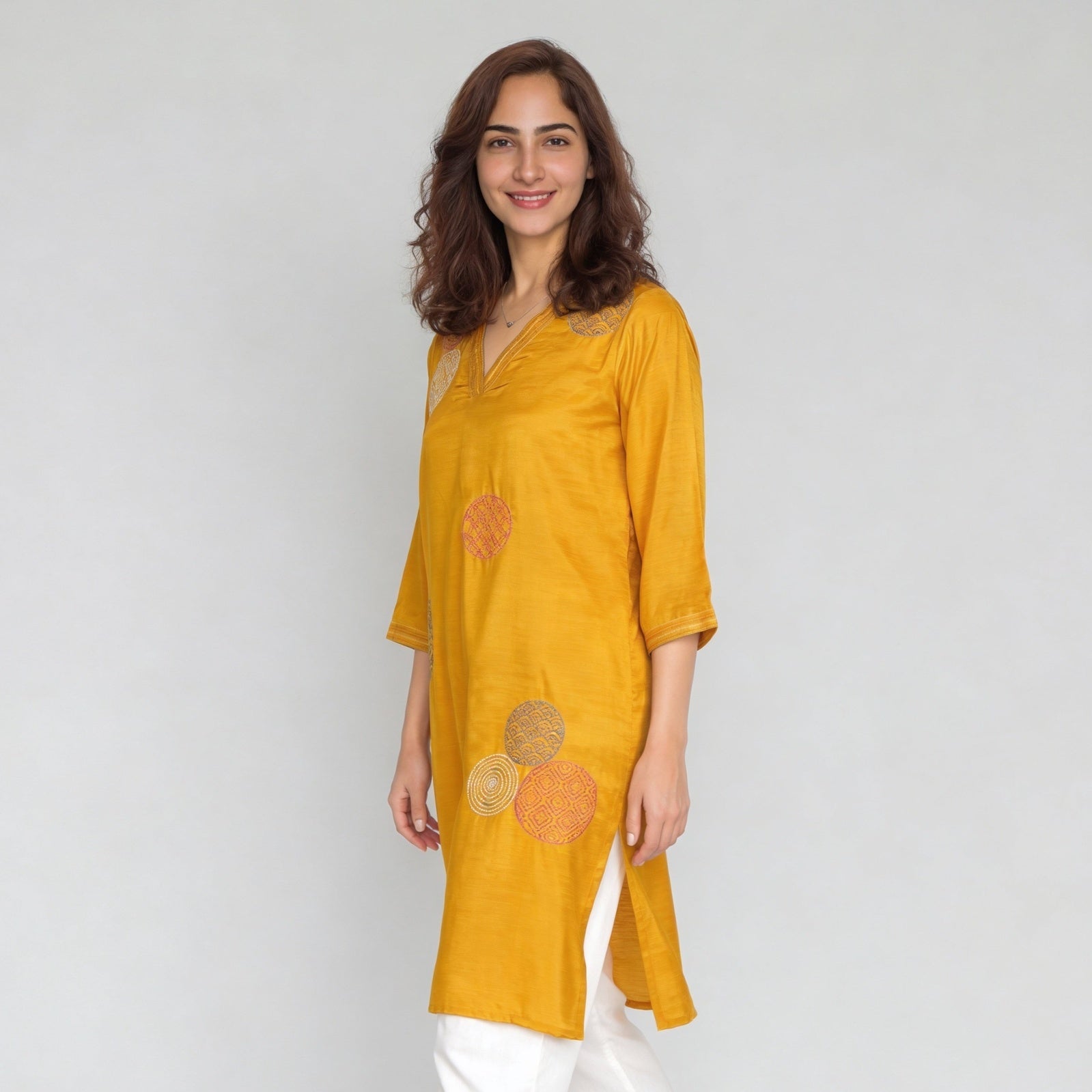 Embroidered V-Neck Straight Kurta
