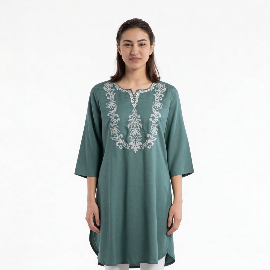 Embroidered A-Line Straight Kurta