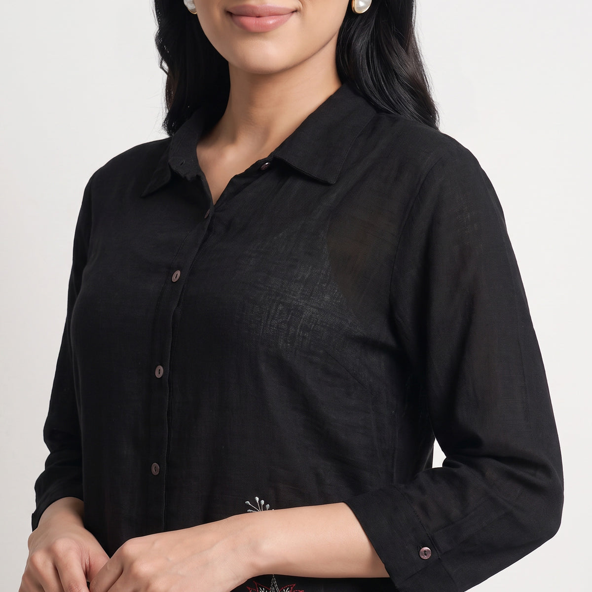 Solid Shirt Collar Straight Kurta