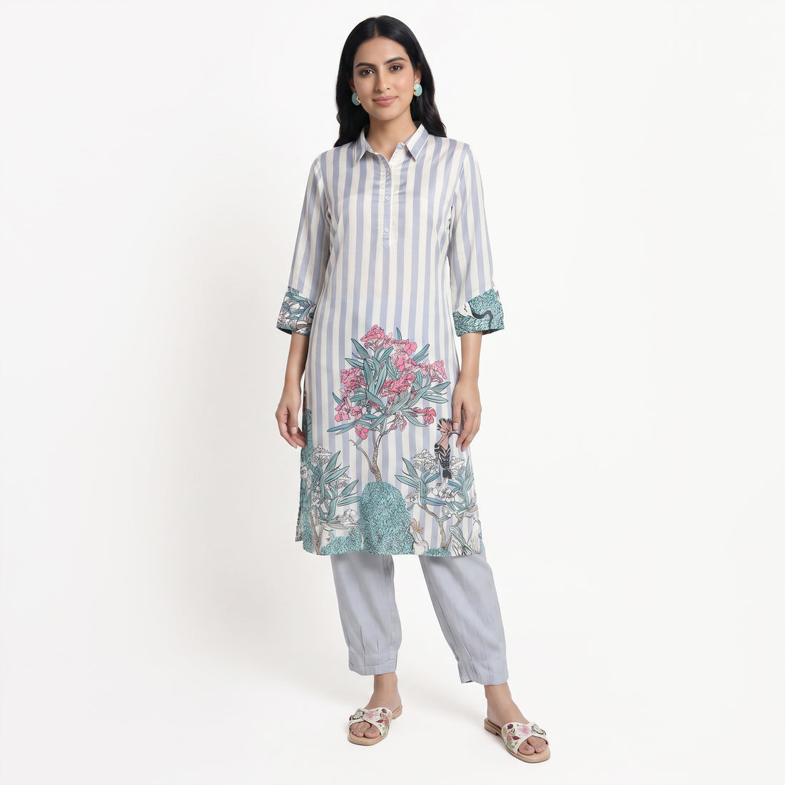 Printed Shirt Collar Kurta