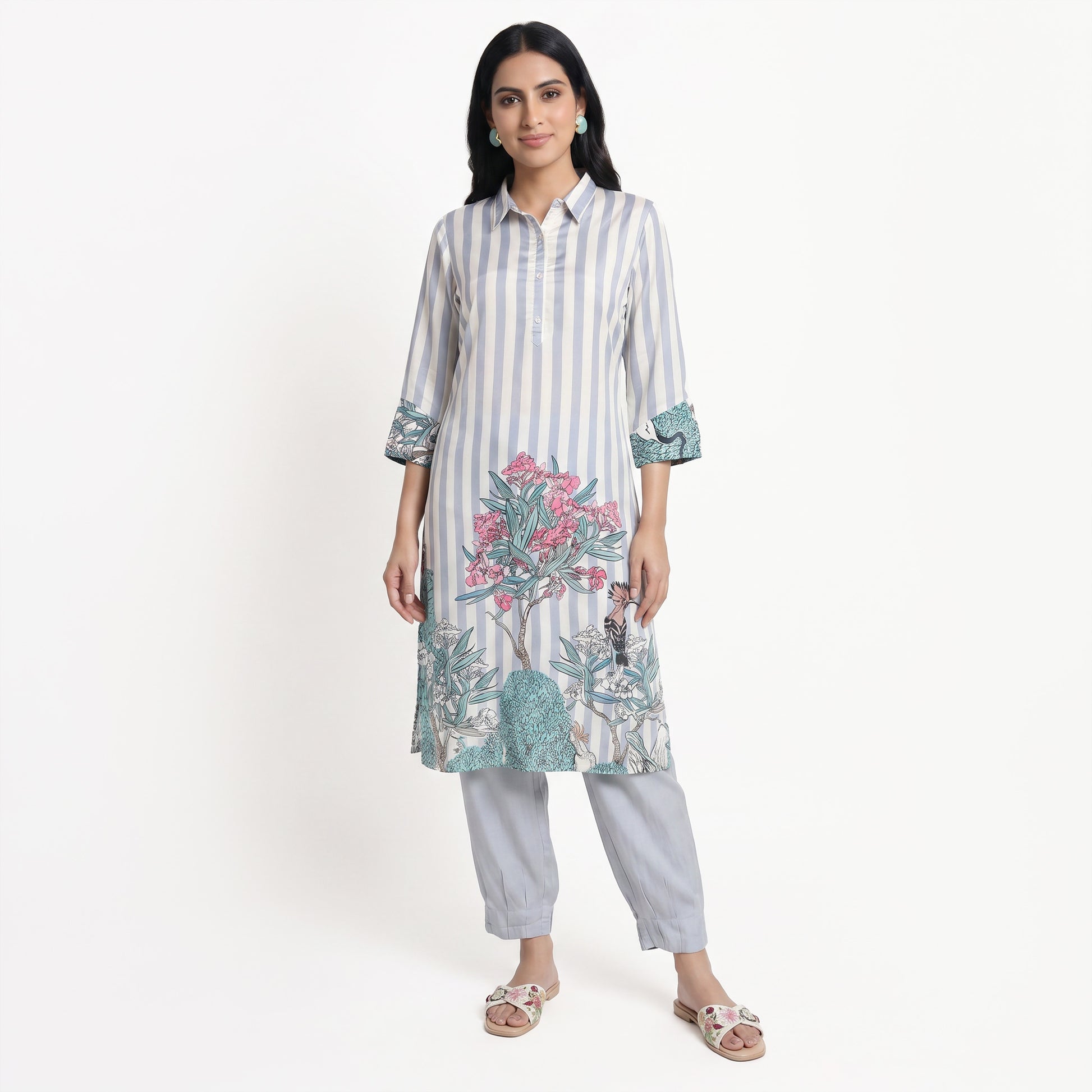 Printed Shirt Collar Kurta