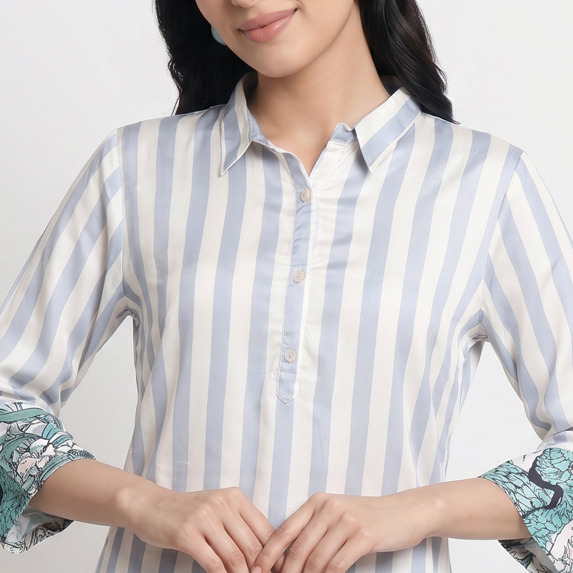 Printed Shirt Collar Kurta