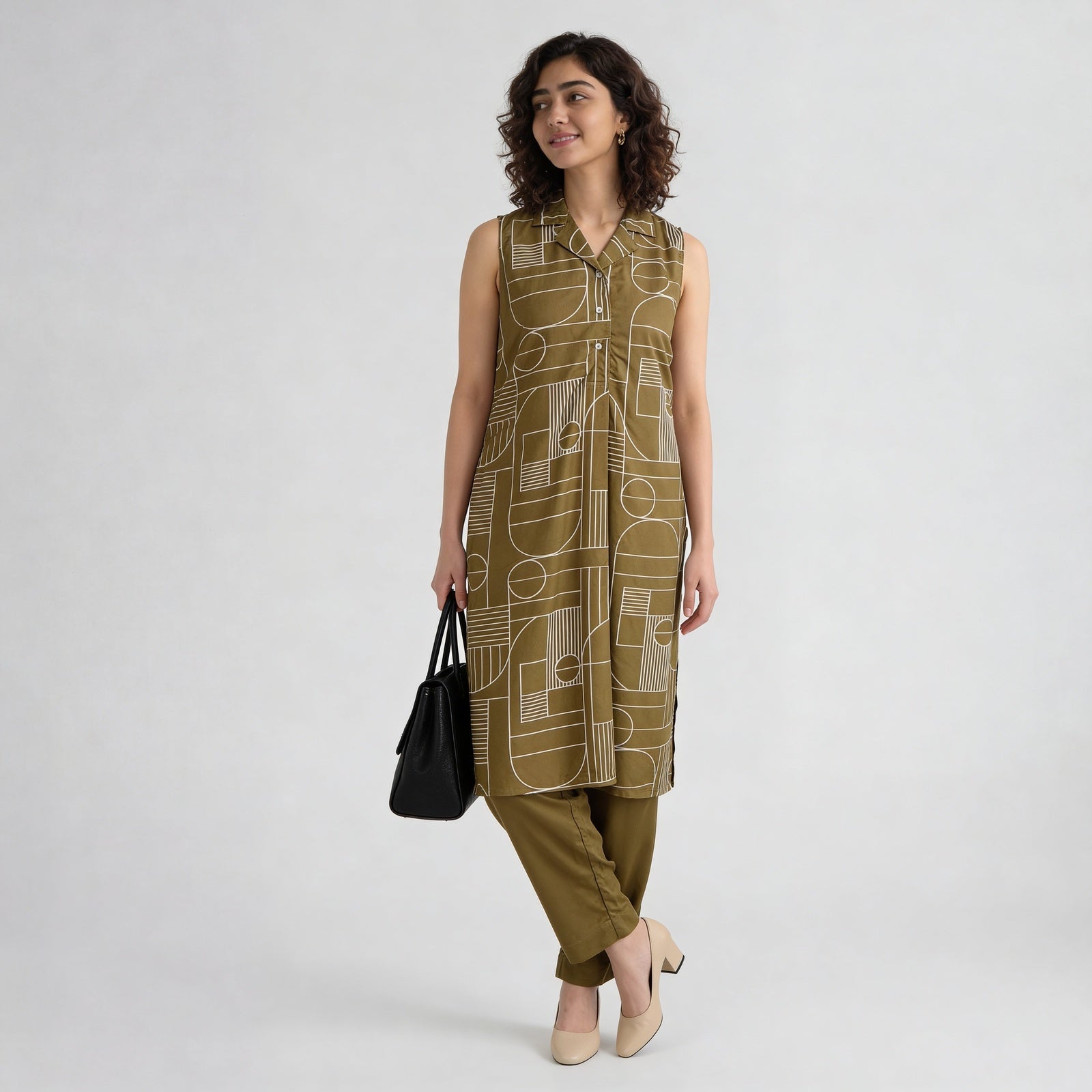 Printed Camp Collar Straight Kurta