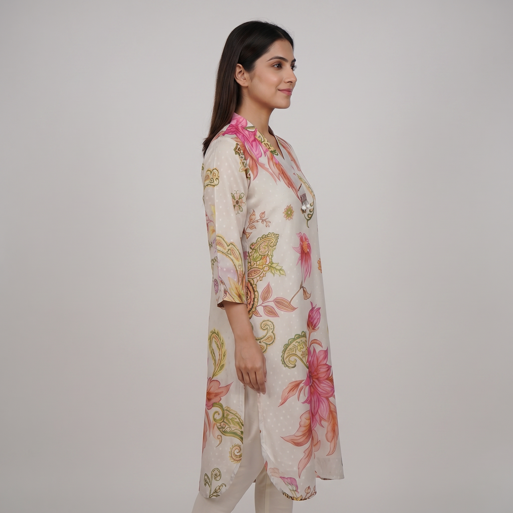 Printed V-Neck Straight Kurta