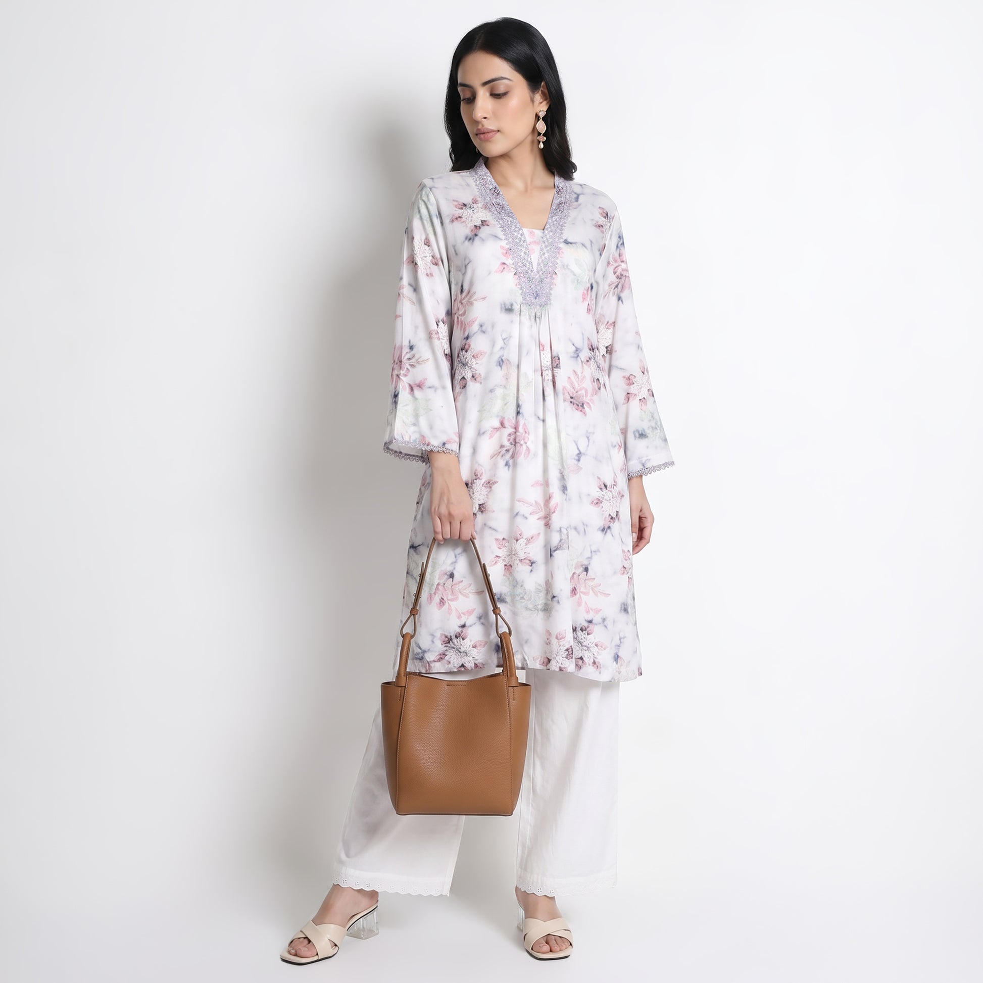 Printed V-Neck Straight Kurta
