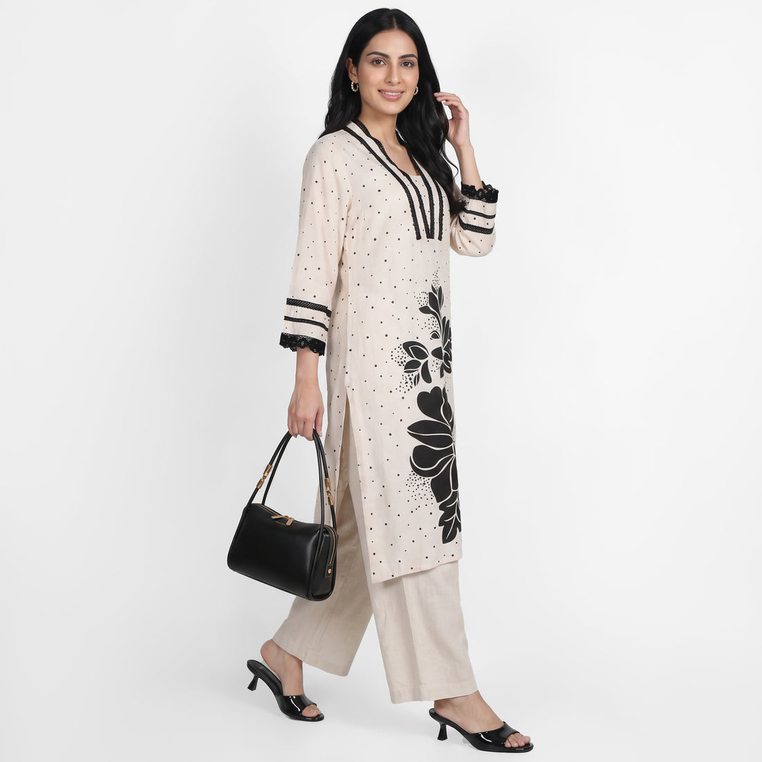Printed V-Neck Straight Kurta
