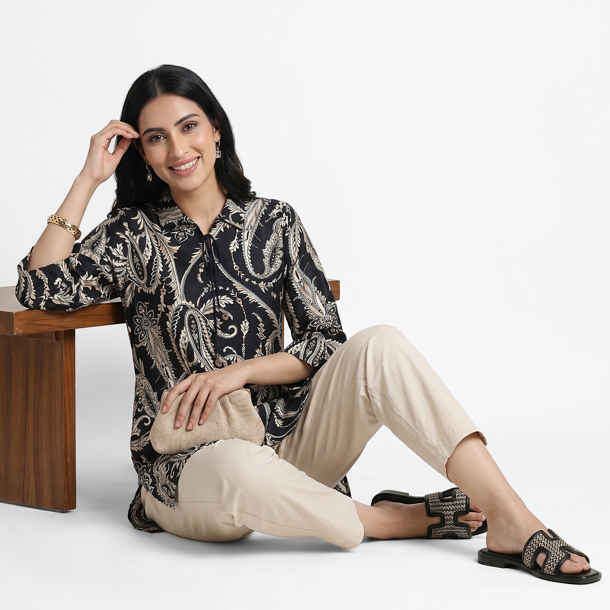 Printed Shirt Collar Kurta
