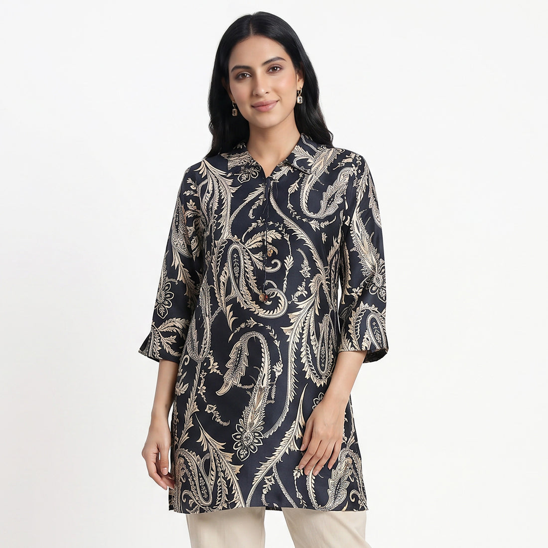 Printed Shirt Collar Kurta