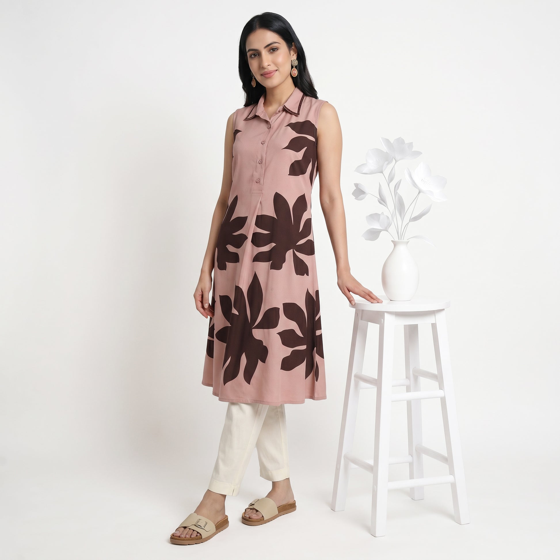Printed Shirt Collar Kurta