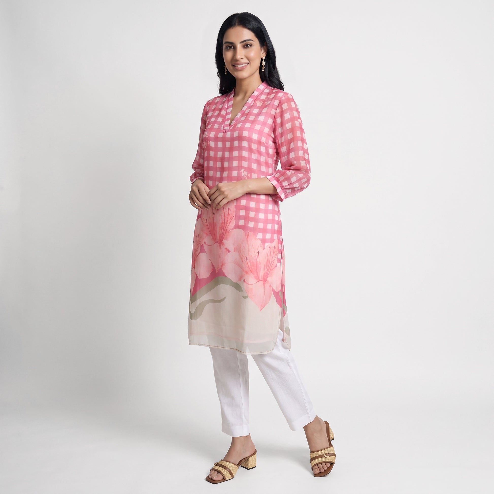 Printed V-Neck Straight Kurta