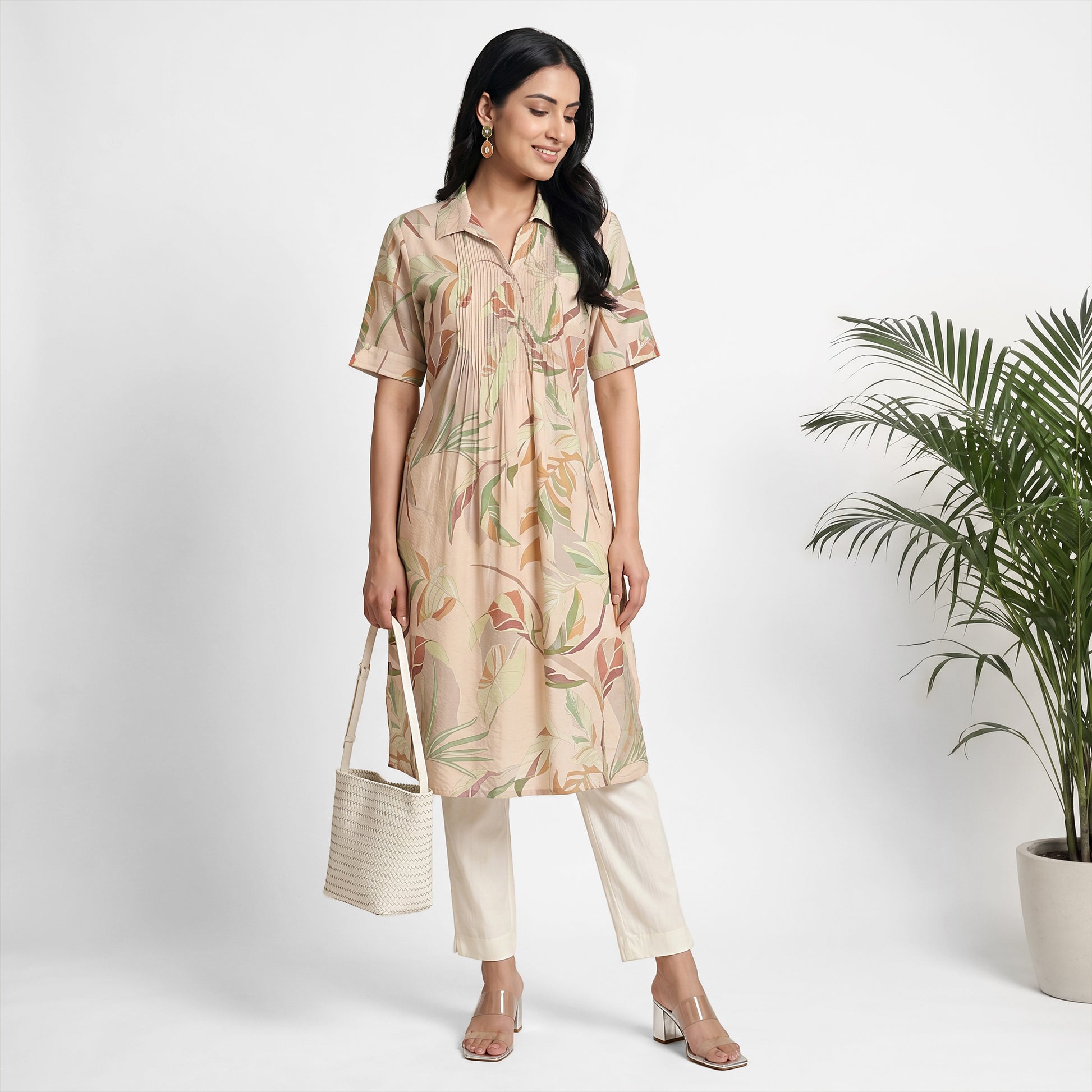 Printed Shirt Collar Kurta