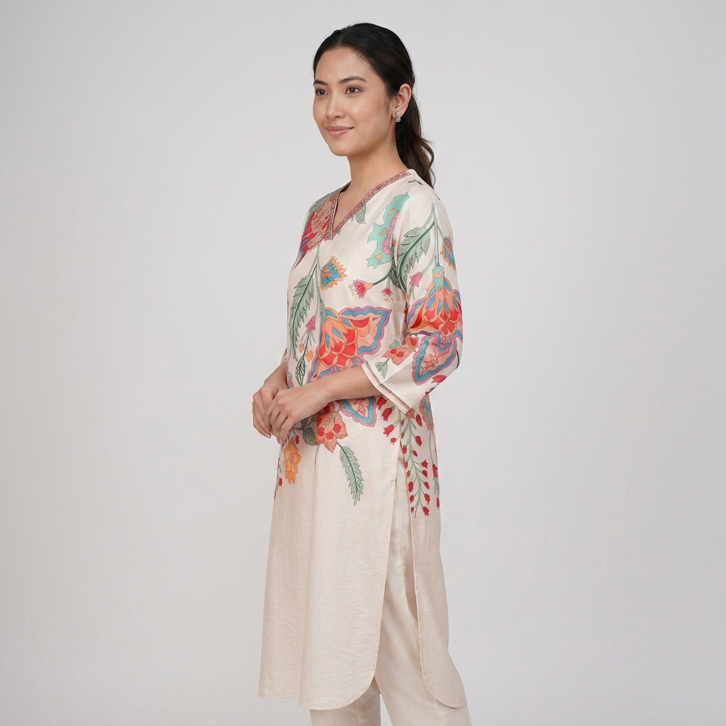 Printed V-Neck Straight Kurta