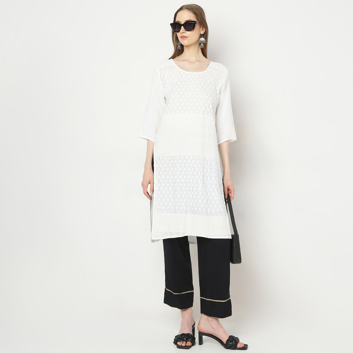 Straight Fit Mid Rise Pants