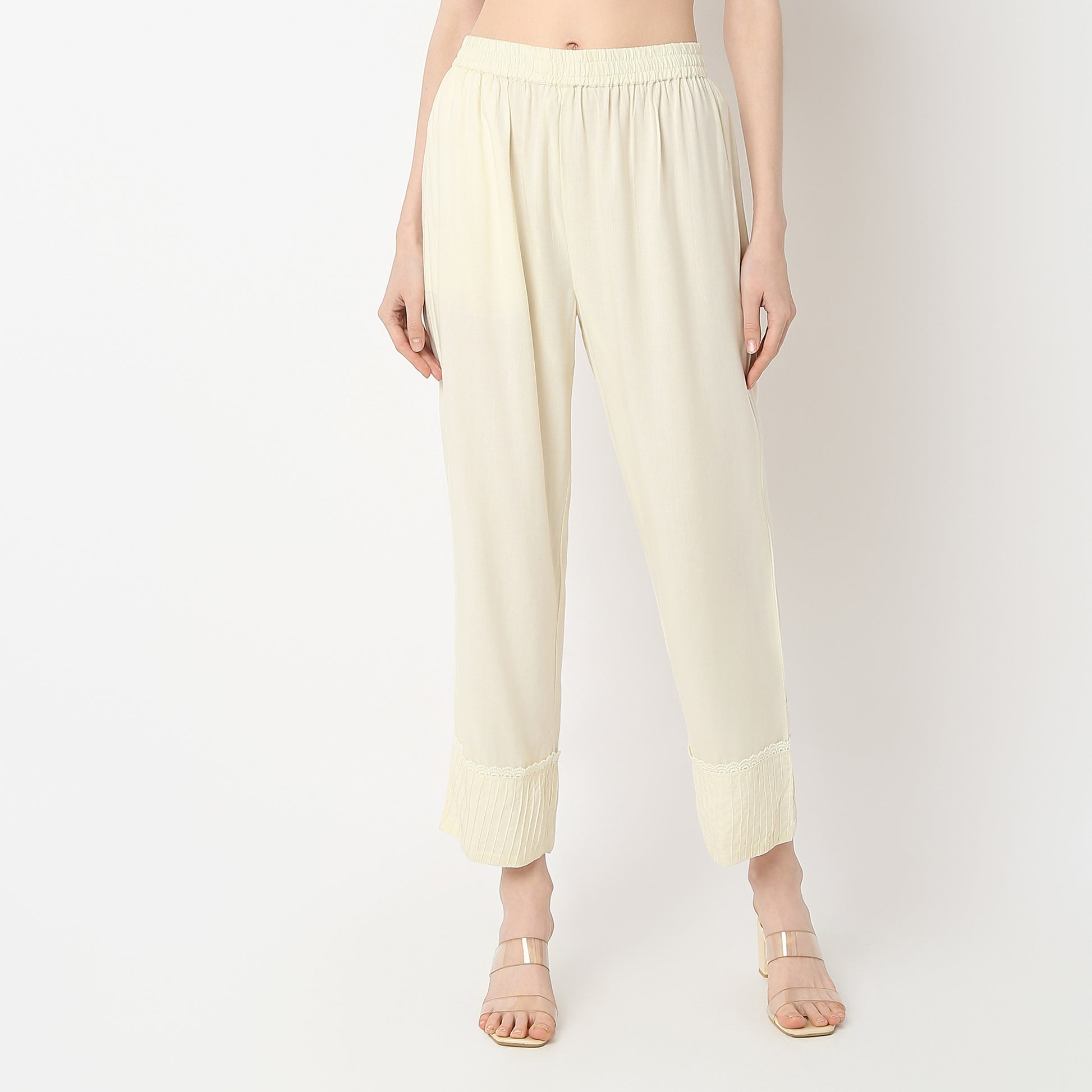 Straight Fit Solid Mid Rise Pants