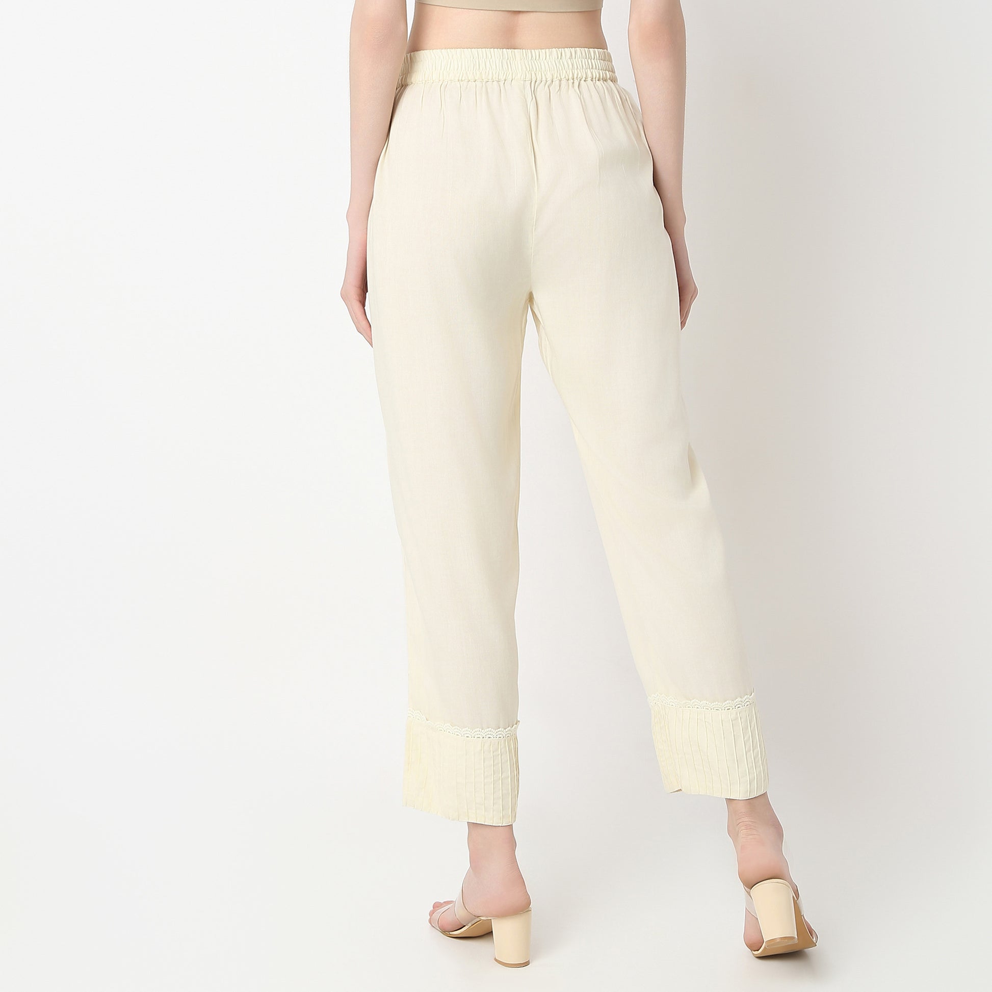 Straight Fit Solid Mid Rise Pants