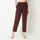 Straight Fit Solid Mid Rise Pants