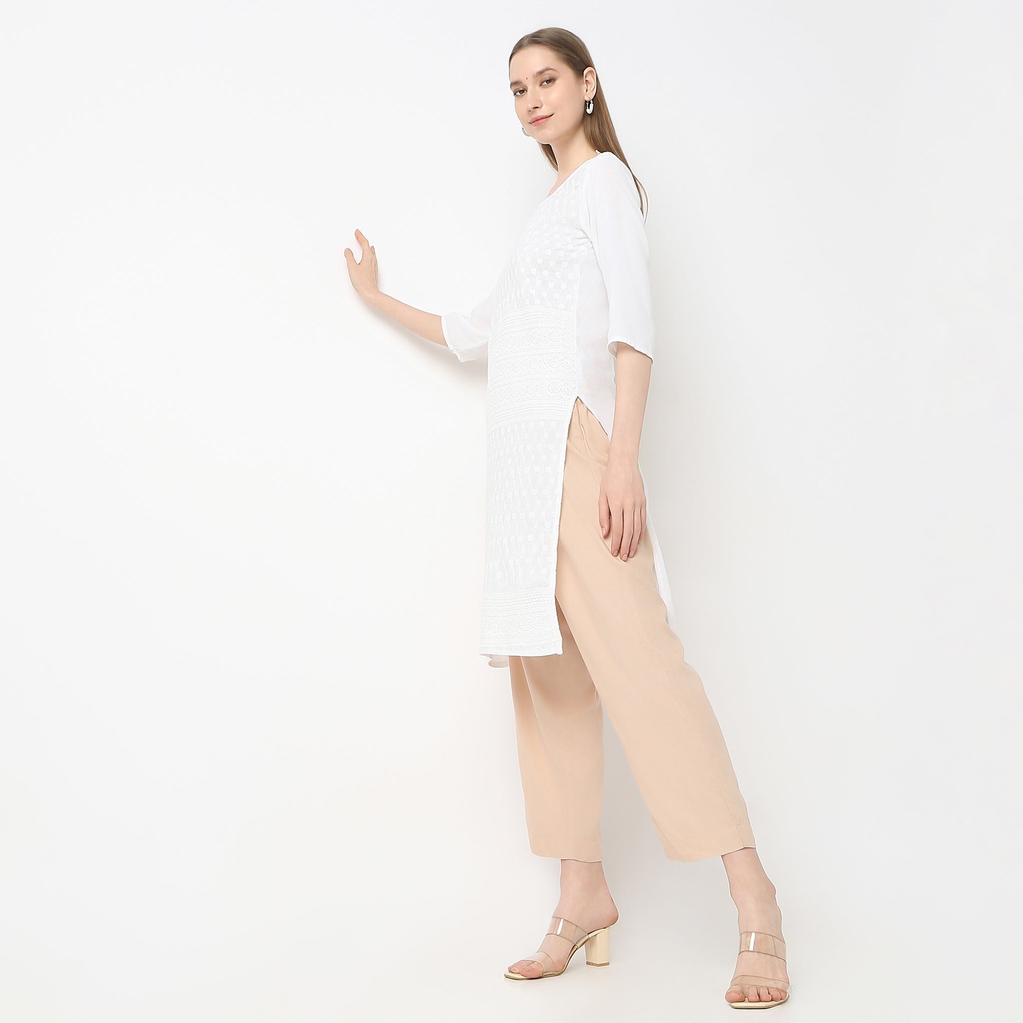 Straight Fit Solid Mid Rise Pants