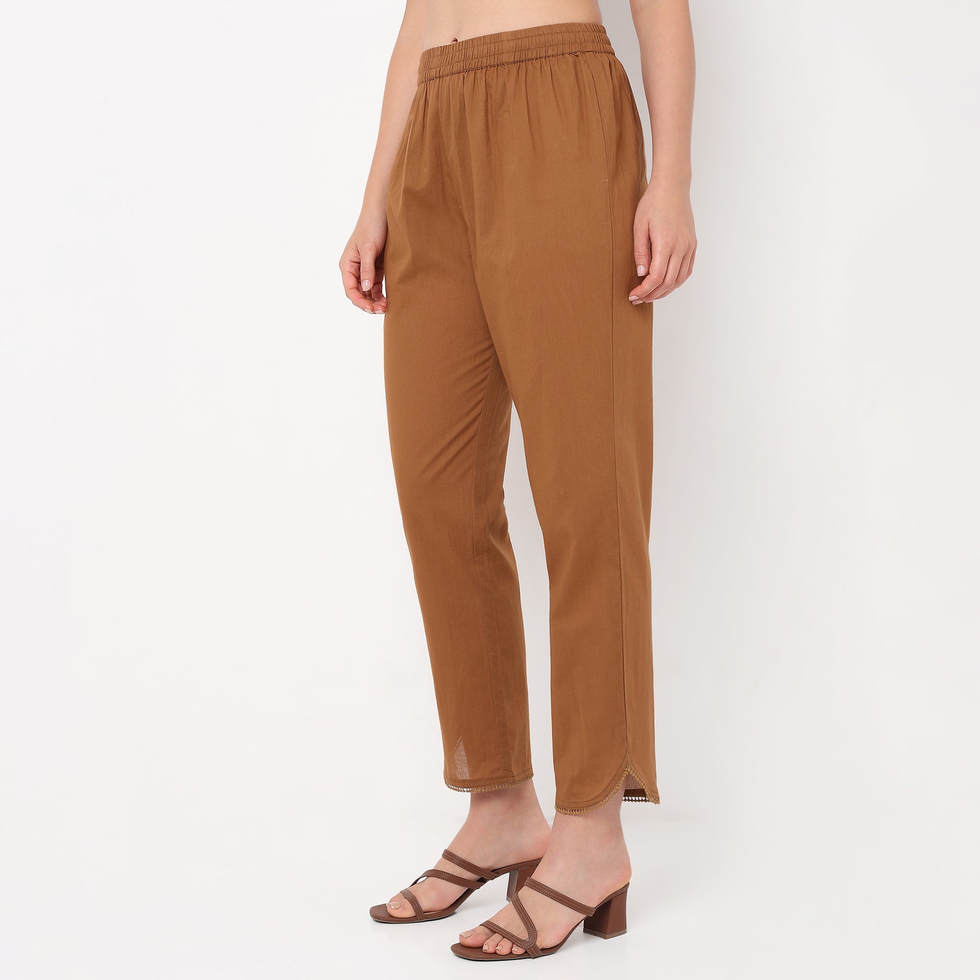 Ankle Length Straight Fit Woven Ethnic Pants 
