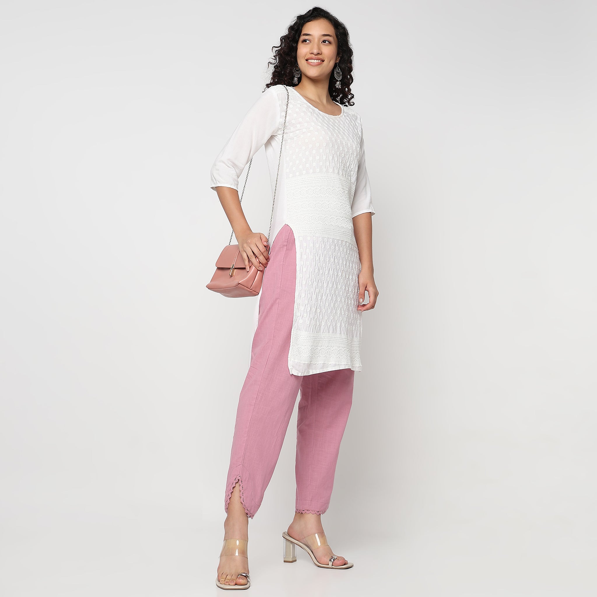 Ankle Length Straight Fit Knitted Ethnic Pants 