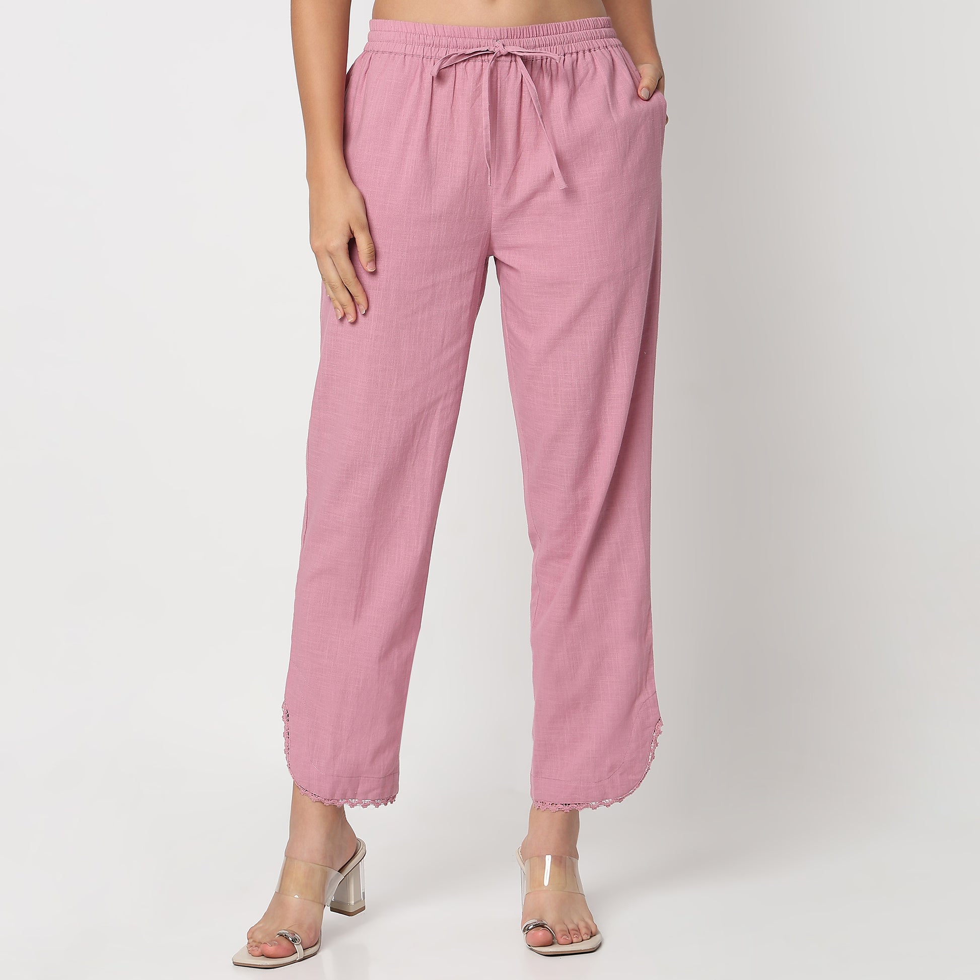 Ankle Length Straight Fit Knitted Ethnic Pants 