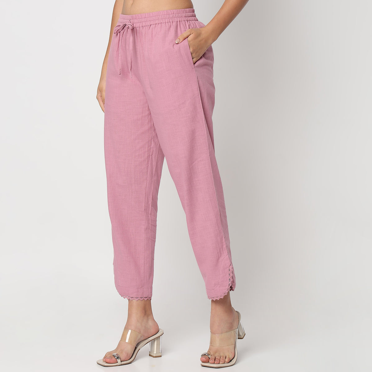 Ankle Length Straight Fit Knitted Ethnic Pants 