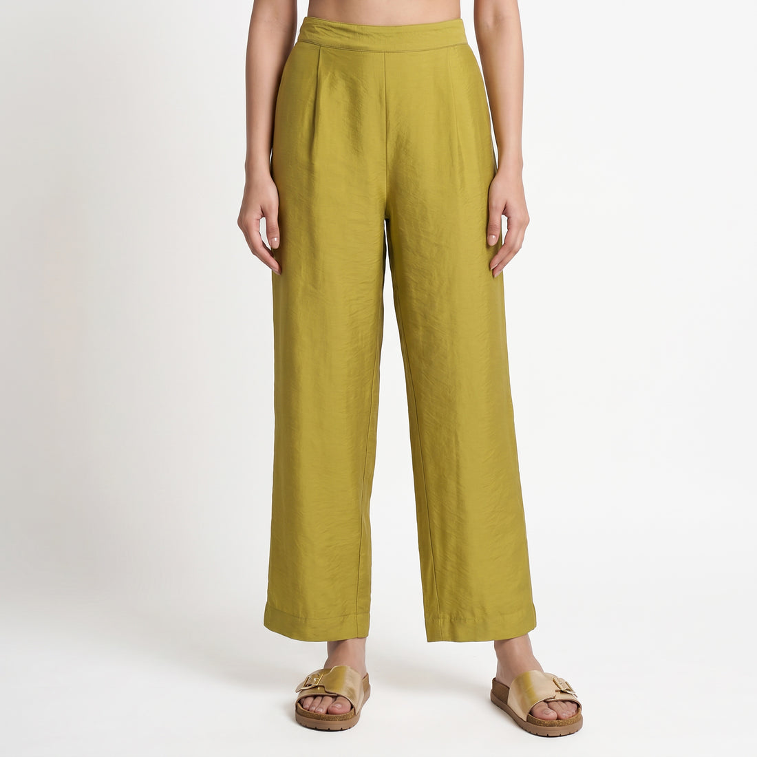 Solid Straight Mid Rise Pants