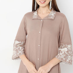 Regular Fit Embroidered Shirt Collar Kurta with Pant Set