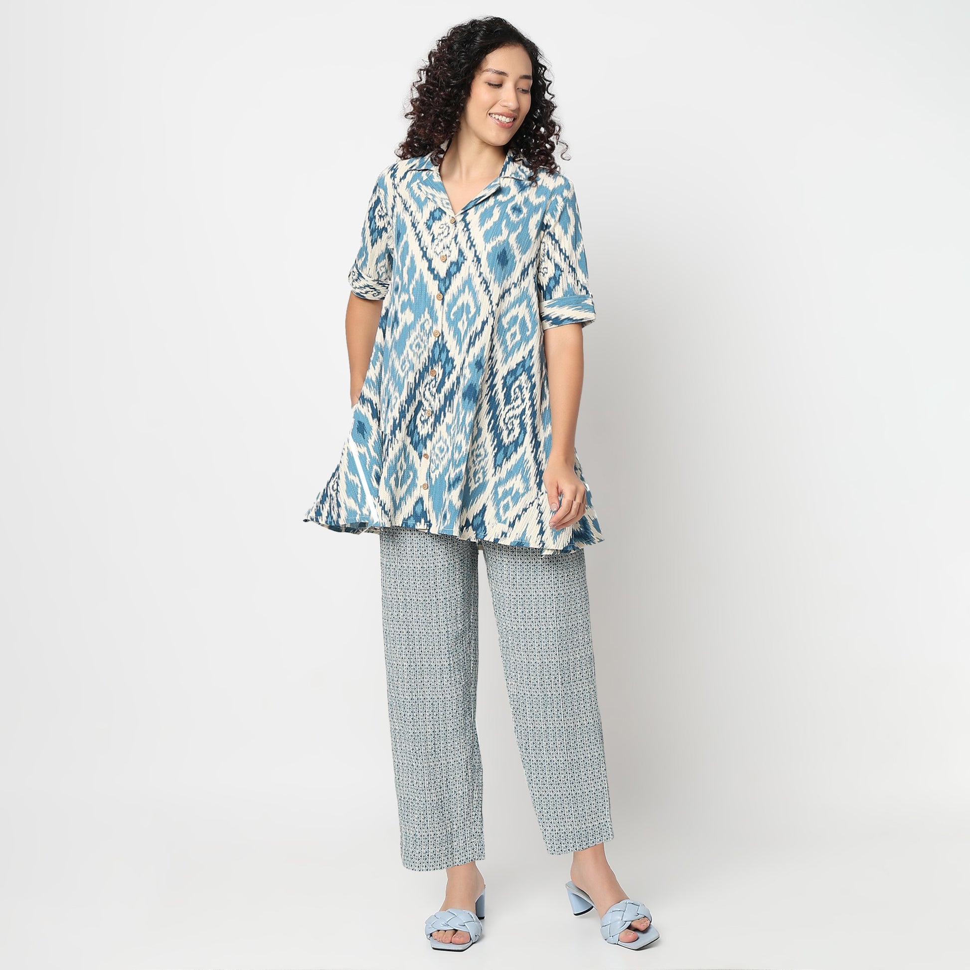 Regular Fit Printed Camp Collar Kurta with Pant Set