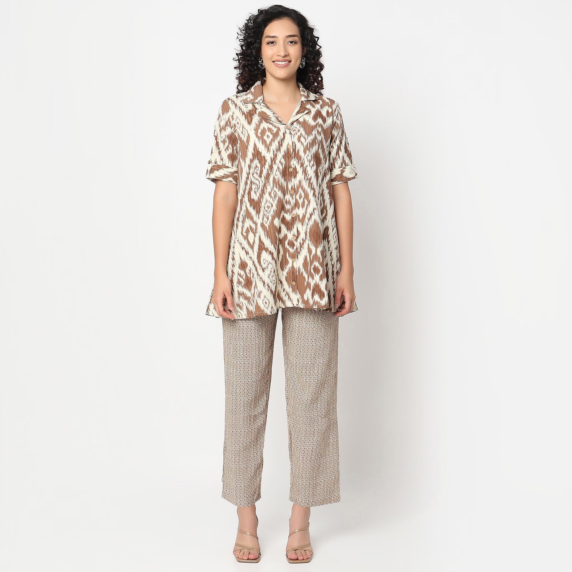 Regular Fit Printed Camp Collar Kurta with Pant Set