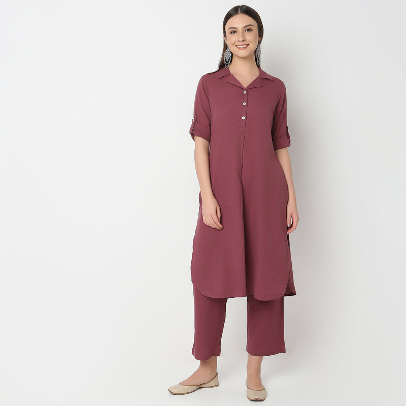 Flare Fit Solid Kurta with Pant Set