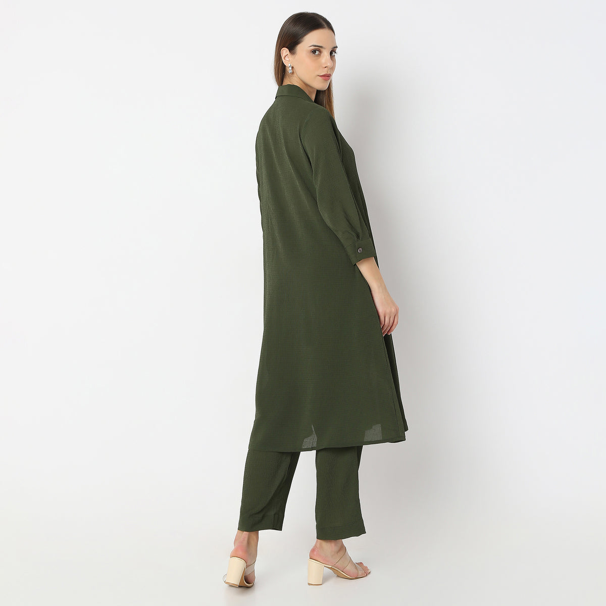 Flare Fit Box Inwared Pleat A-Line Kurta with Pant Set