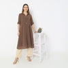 A-Line Centre Box Pleat Kurta with Short Collar and Pant Set
