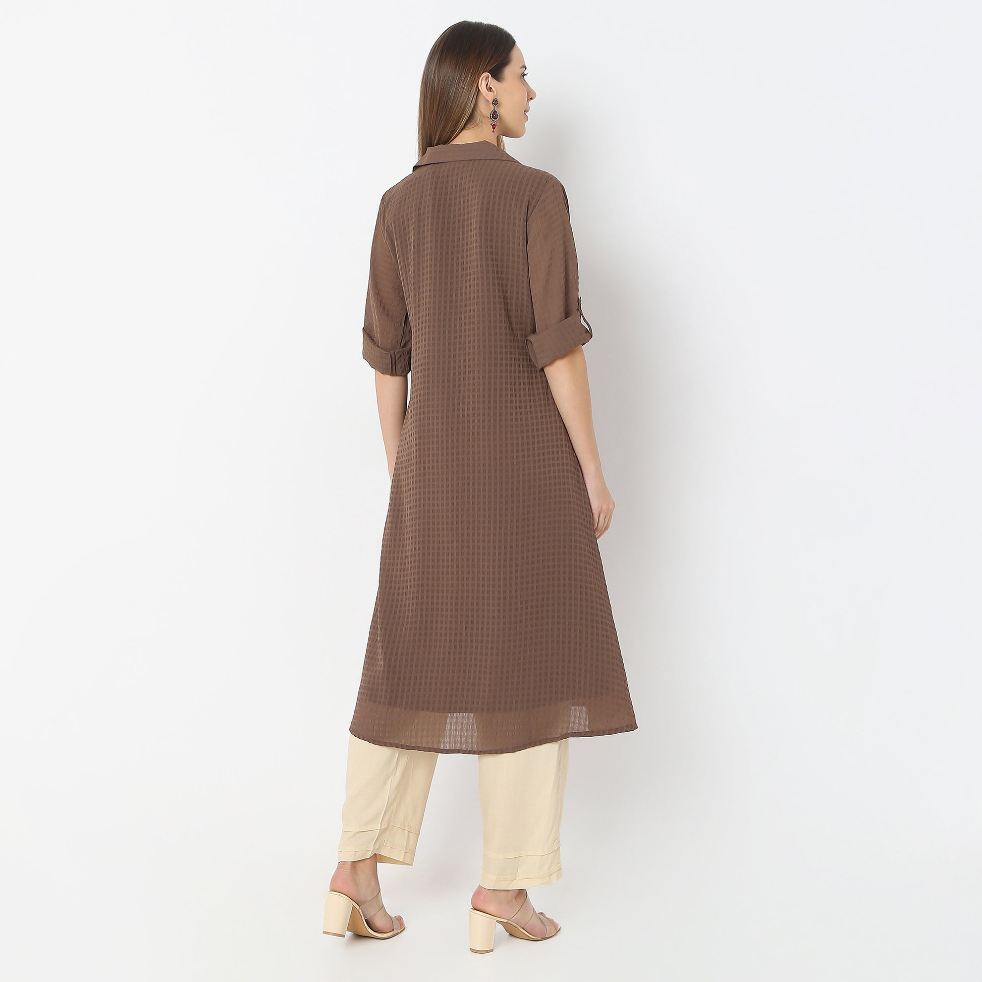 A-Line Centre Box Pleat Kurta with Short Collar and Pant Set