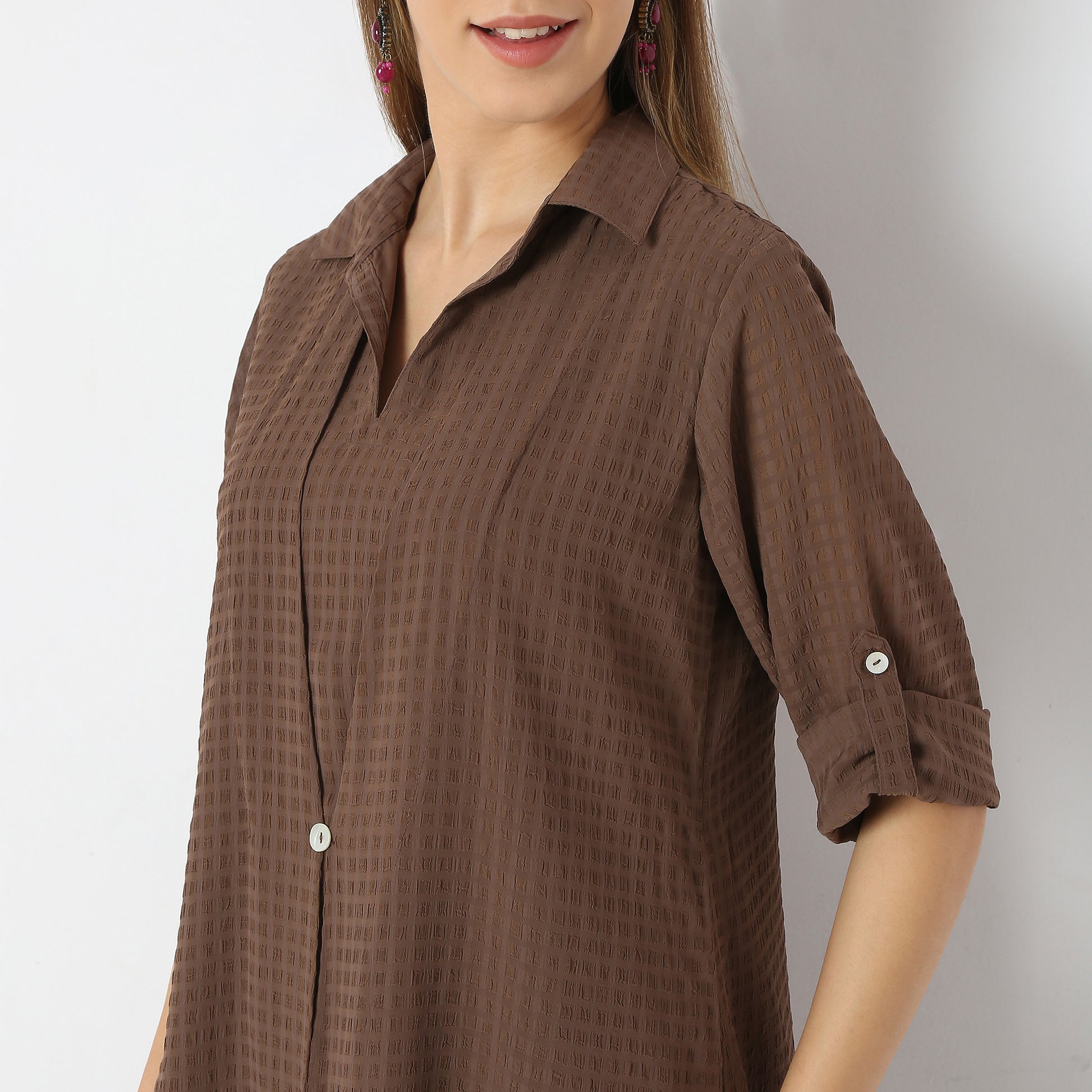 A-Line Centre Box Pleat Kurta with Short Collar and Pant Set