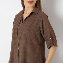 A-Line Centre Box Pleat Kurta with Short Collar and Pant Set