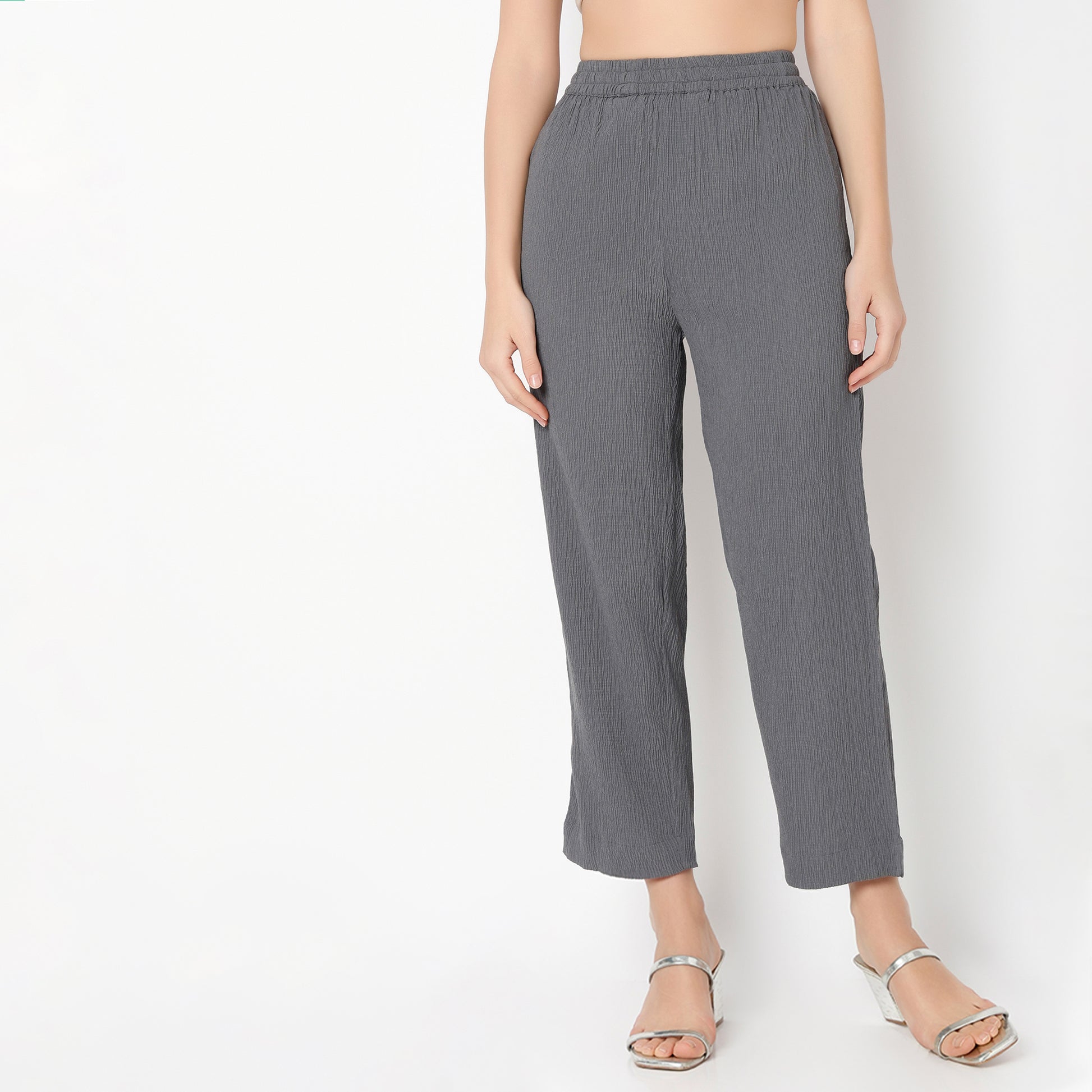 Flare Fit Solid Band Collar Kurta with Pant Set