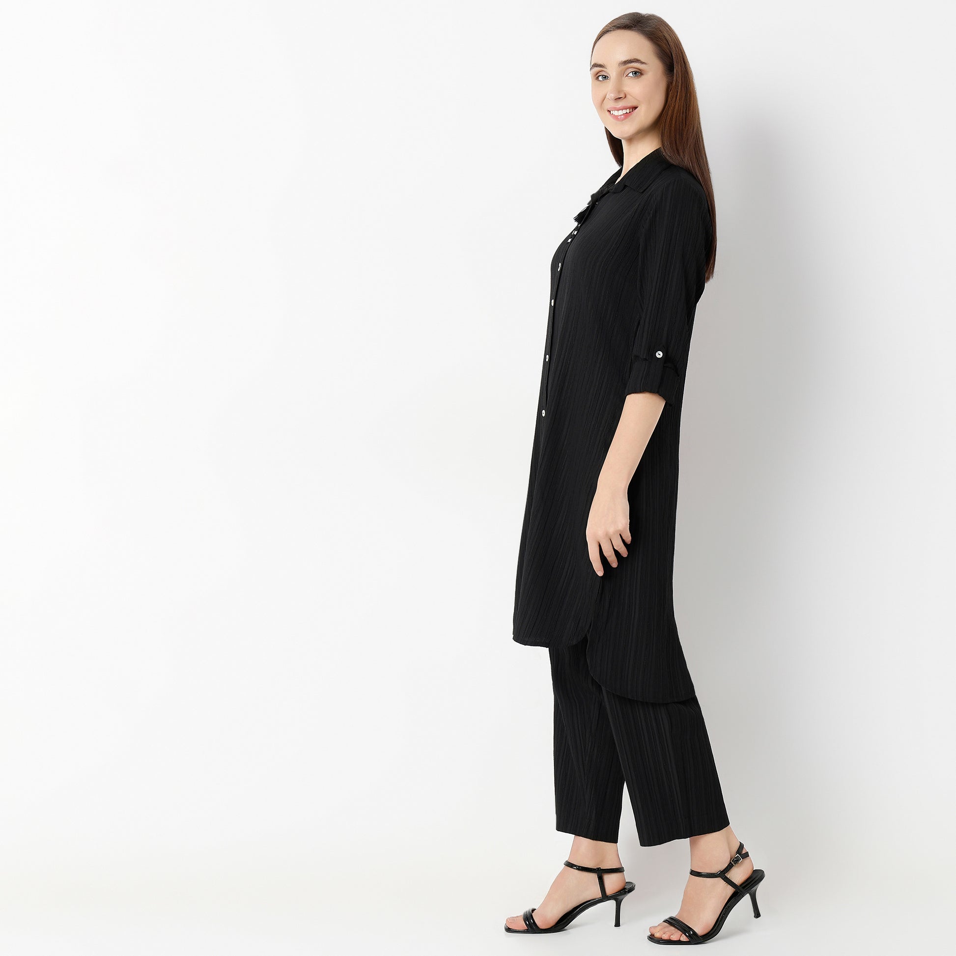 Straight Fit Collar Coordinated Code Kurta with Pant Set